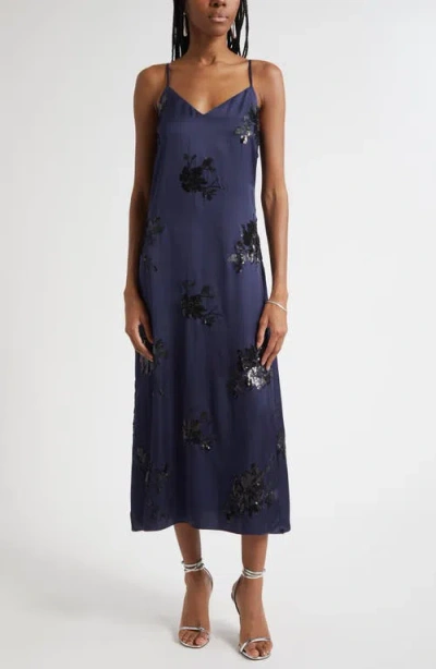 RAMY BROOK RAMY BROOK SHANNON PLACED SEQUIN FLORAL SATIN SLIPDRESS