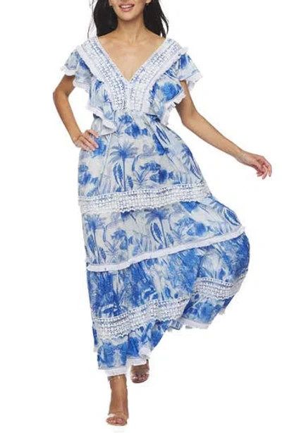 RANEE'S RANEES PLUNGE FRINGE TRIM MAXI DRESS