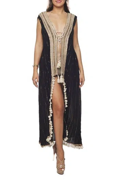 RANEE'S RANEES TASSEL TRIM SLEEVELESS COVER-UP DUSTER