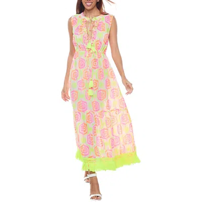 RANEE'S RANEES TIE NECK FRINGE TRIM COTTON MAXI SUNDRESS