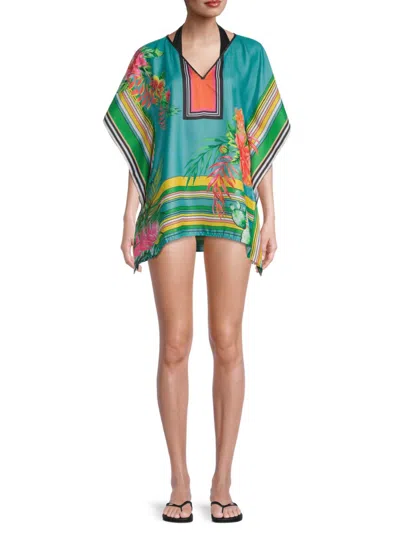 RANEE'S WOMEN'S MIXED-PRINT CAFTAN COVER-UP
