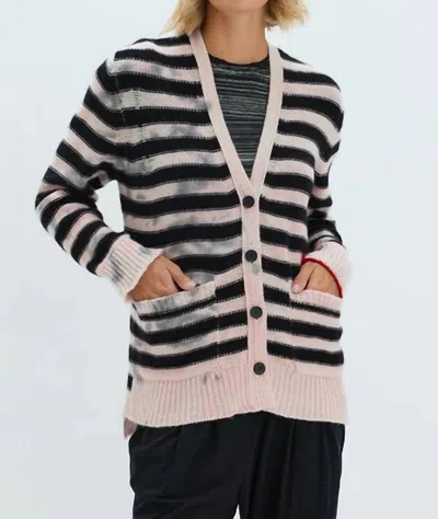 RAQUEL ALLEGRA EVANS CARDIGAN IN PINK & BLACK STRIPE