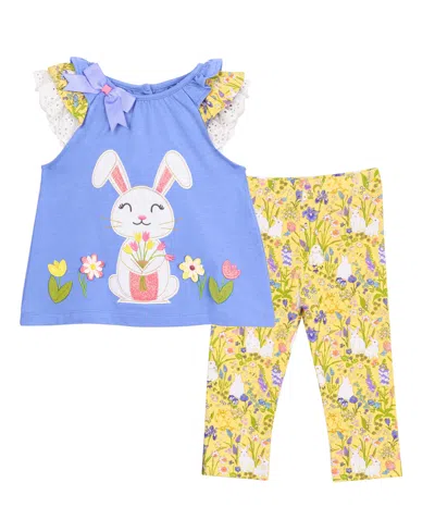 RARE EDITIONS BABY GIRL BUNNY APPLIQUE TOP AND PANT, 2-PIECE SET