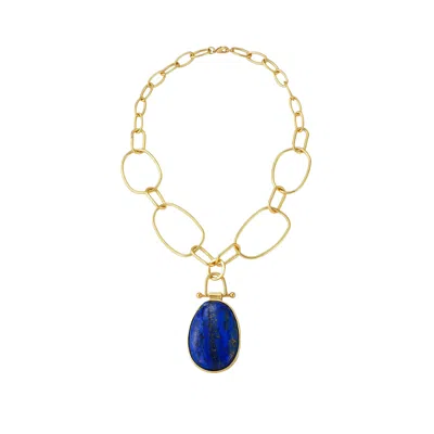 RARE MATTERS JEWELRY WOMEN'S BLUE / GOLD LUXE OVAL BLUE LAPIS PENDANT CHAIN NECKLACE