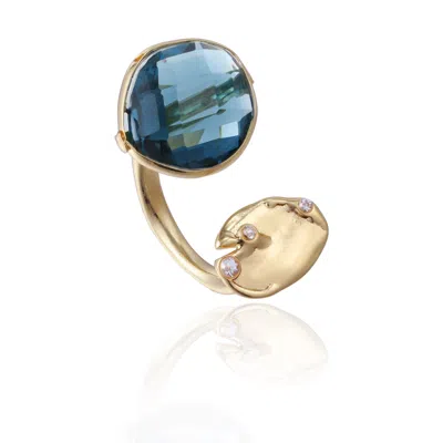 RARE MATTERS JEWELRY WOMEN'S GOLD / BLUE BLUE GEMSTONE HUGGIE RING