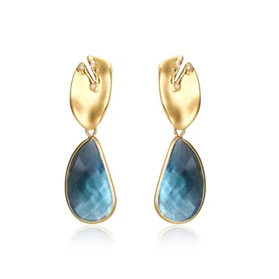 RARE MATTERS JEWELRY WOMEN'S YELLOW / GOLD GOLDEN LEAF BLUE DROP EARRINGS