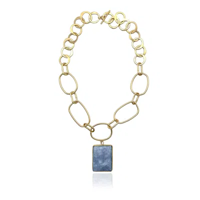 RARE MATTERS JEWELRY WOMEN'S LUXE BLUE AVENTURINE STATEMENT CHAIN NECKLACE