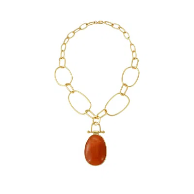 RARE MATTERS JEWELRY WOMEN'S LUXE OVAL RED AVENTURINE PENDANT CHAIN NECKLACE