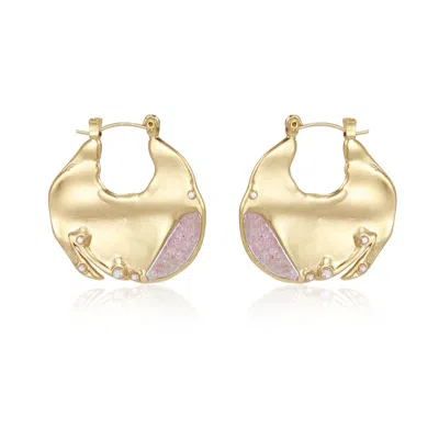 RARE MATTERS JEWELRY WOMEN'S PINK / GOLD SCULPTURAL PINK GEM HUGGIES EARRINGS