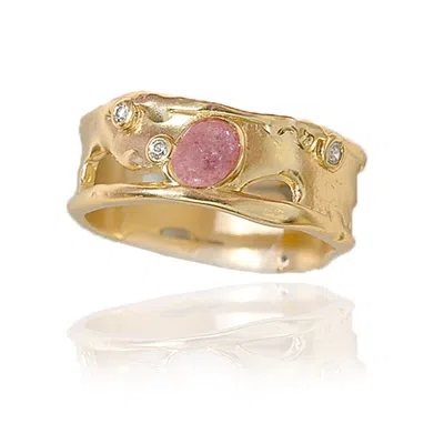 RARE MATTERS JEWELRY WOMEN'S GOLD / YELLOW SPRINKLED STRAWBERRY QUARTZ BANDED RING