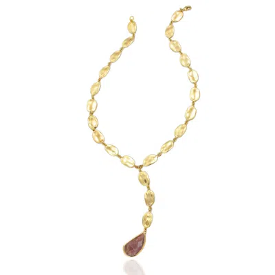 RARE MATTERS JEWELRY WOMEN'S YELLOW GOLDEN DRIFT STRAWBERRY QUARTZ NECKLACE