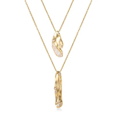 RARE MATTERS JEWELRY WOMEN'S WHITE ORGANIC DOUBLE DROP NECKLACE CLEAR QUARTZ