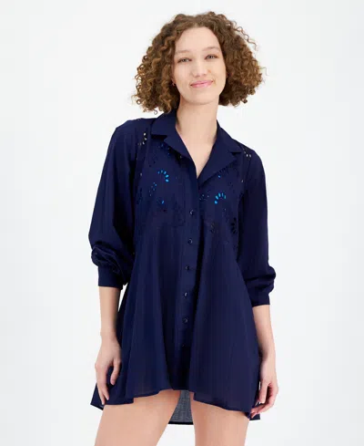 RAVIYA WOMEN'S EYELET BUTTON-DOWN COVER-UP