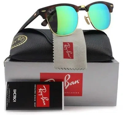 RAY BAN RAY-BAN CLUBMASTER SUNGLASSES TORTOISE FRAME GREEN FLASH LENS RB3016 1145/19 51