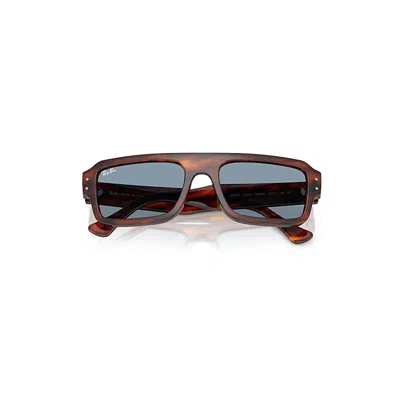 RAY BAN FLACKO BIO-BASED SONNENBRILLEN HAVANA GESTREIFT FASSUNG BLAU GLAS 53-20
