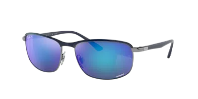 RAY BAN RB3671CH CHROMANCE SONNENBRILLEN SAND BLAU FASSUNG GRAU GLAS POLARISIERT 60-16