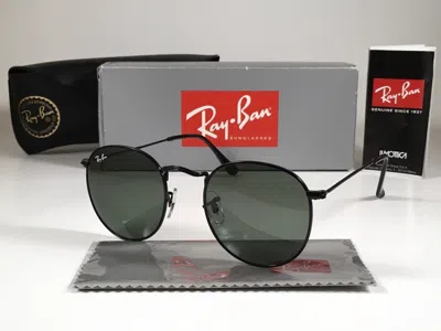 RAY BAN RAY-BAN ROUND METAL SUNGLASSES BLACK FRAME GREEN G-15 LENS RB3447 002 50MM