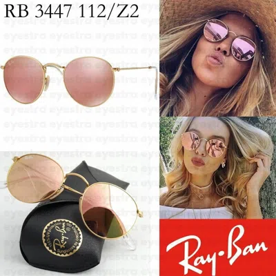 RAY BAN RAY-BAN ROUND METAL SUNGLASSES GOLD FRAME PINK FLASH LENS RB3447 112/Z2 50MM