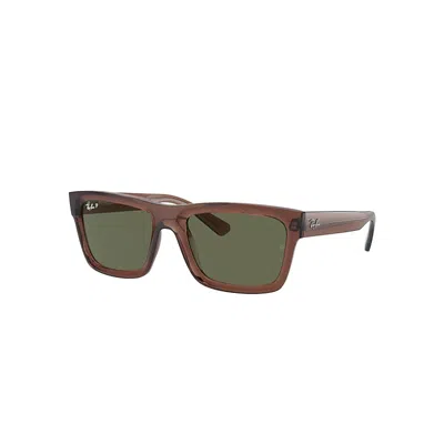 RAY BAN WARREN BIO-BASED SONNENBRILLEN BRAUN TRANSPARENT FASSUNG GRÜN GLAS POLARISIERT 57-20