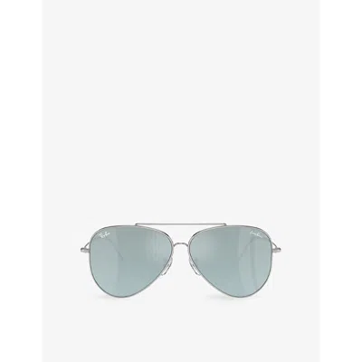 RAY BAN WOMENS SILVER RBR0101S AVIATOR REVERSE PILOT-FRAME METAL SUNGLASSES