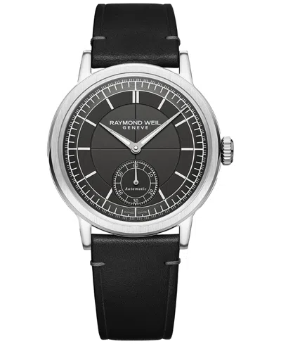 RAYMOND WEIL MEN'S SWISS AUTOMATIC MILLESIME BLACK LEATHER STRAP WATCH 40MM