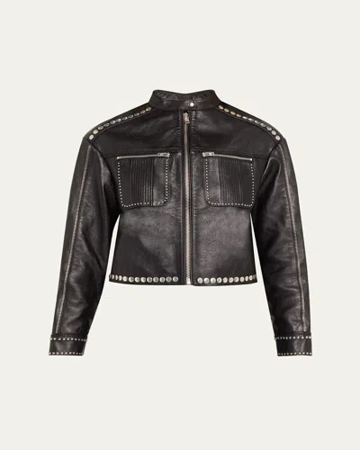 RE/DONE STUDDED LEATHER BIKER JACKET