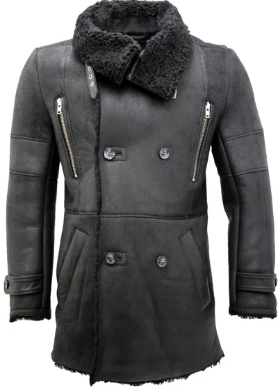 REAL LEATHER HERREN ZWEIREIHIG WARM ECHT SHEPHERD SCHWARZES LEDER SEEMANNSJACKE MANTEL