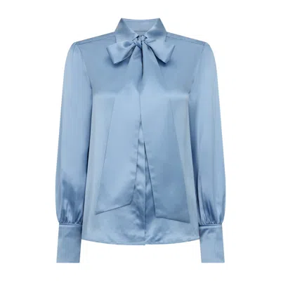 REALLY WILD CLOTHING WOMEN'S GLYNDEBOURNE SILK DETACHABLE TIE NECK BLOUSE - CORNFLOWER BLUE