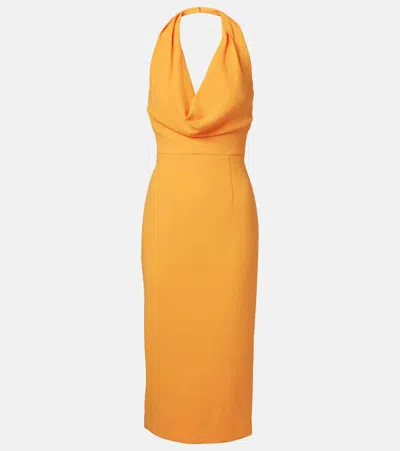 REBECCA VALLANCE DRAPED HALTERNECK CRÊPE MIDI DRESS