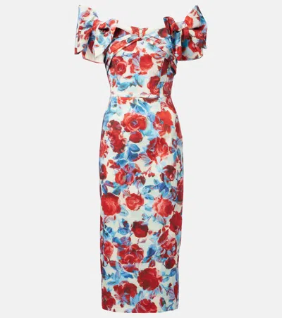 REBECCA VALLANCE FLEURETTE FLORAL TAFFETA MIDI DRESS