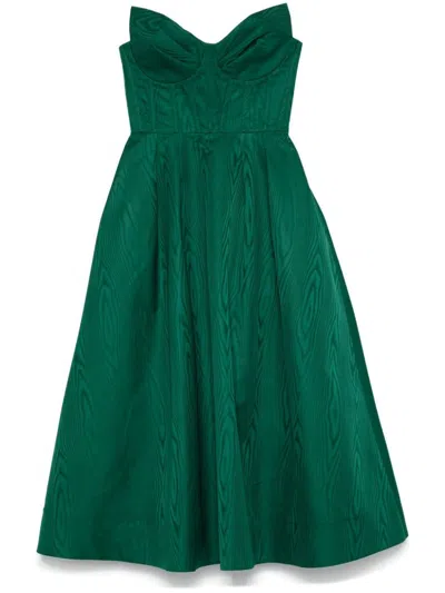 REBECCA VALLANCE GREEN STRAPLESS FLARED MIDI DRESS LUIZA