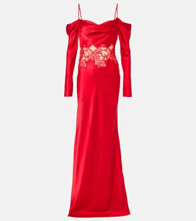REBECCA VALLANCE RUBIA LACE-TRIMMED SILK SATIN GOWN