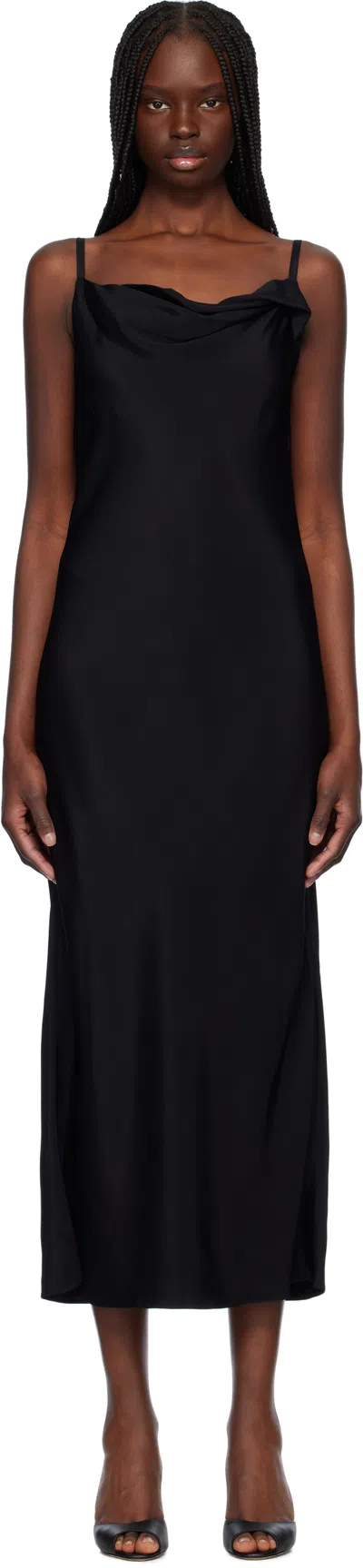 RECTO BLACK DRAPERY NECKLINE SLIP MIDI DRESS