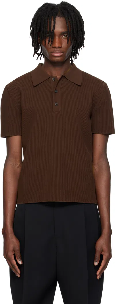 RECTO BROWN COMPACT KNIT CLASSIC POLO