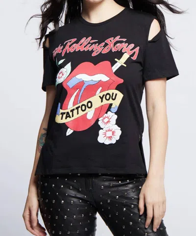 RECYCLED KARMA ROLLING STONES SLIT SLEEVE TEE IN BLACK