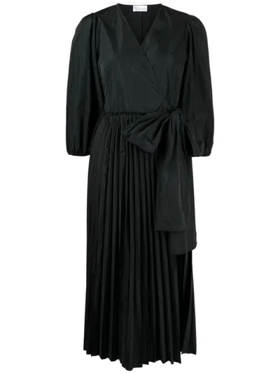 RED VALENTINO BOW-DETAIL PLEATED DRESS