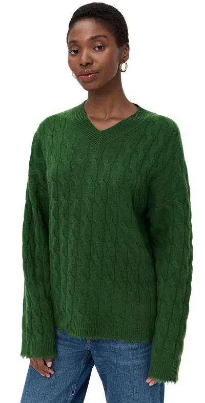 RE/DONE CABLE V NECK CASHMERE PULLOVER CEDAR