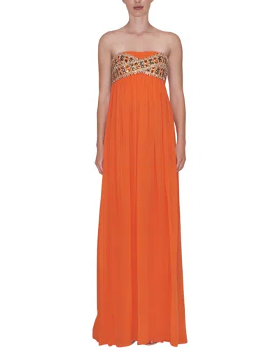 REEM ACRA STRAPLESS PLEATED GOWN