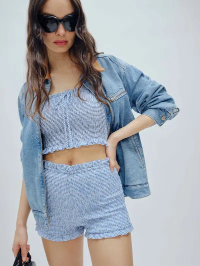 REFORMATION ABBIE SHORT BLUE CHECK MEDIUM