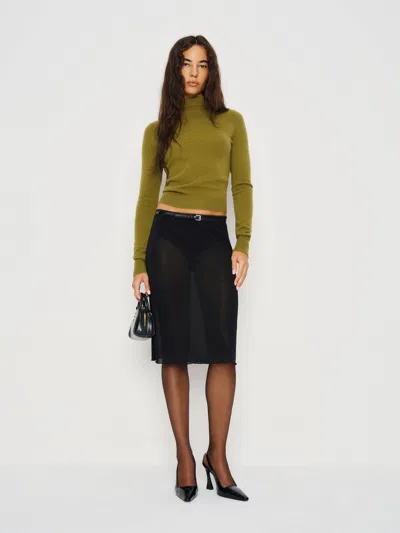 REFORMATION BRODIE SHEER KNIT SKIRT BLACK SMALL