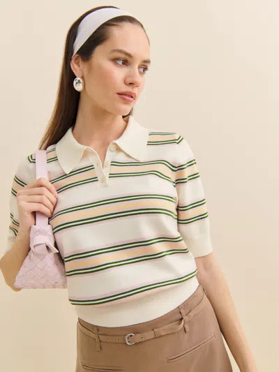 REFORMATION CAMPBELL COTTON POLO SWEATER IVORY XS