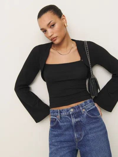 REFORMATION CHLOE KNIT SHRUG SET BLACK LARGE