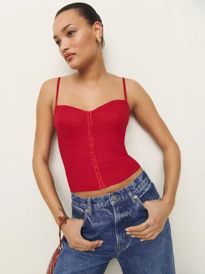 REFORMATION CHRISTEN LINEN TOP RED 12