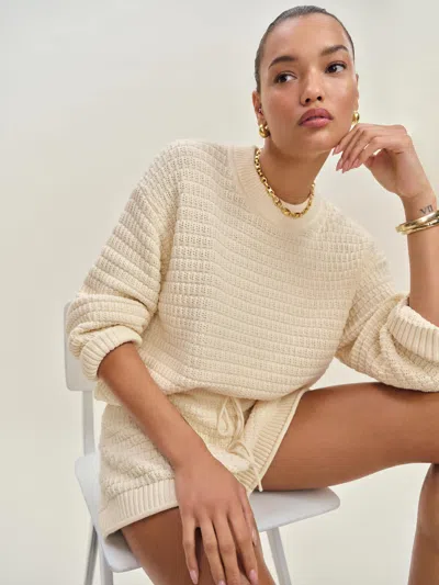 REFORMATION COLLIE OVERSIZED COTTON CREW SWEATER IVORY SMALL