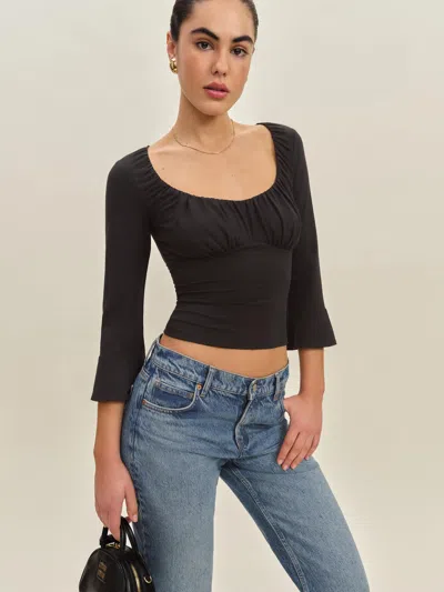 REFORMATION EFFIE KNIT TOP BLACK MEDIUM