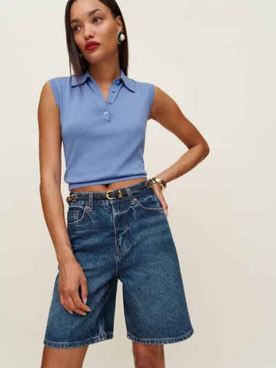 REFORMATION HALE HIGH RISE 8" JEAN SHORTS BLUE DENIM 34