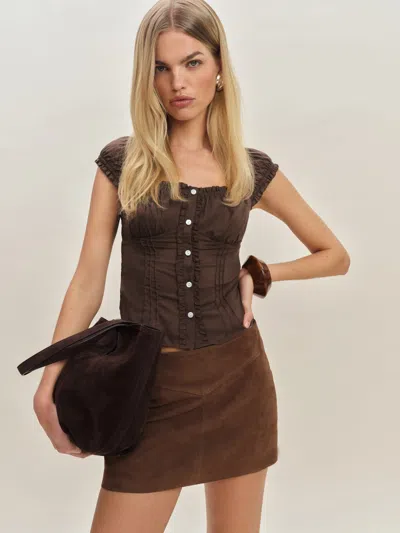 REFORMATION LAYLA LOW WAIST SUEDE SKIRT BROWN 10