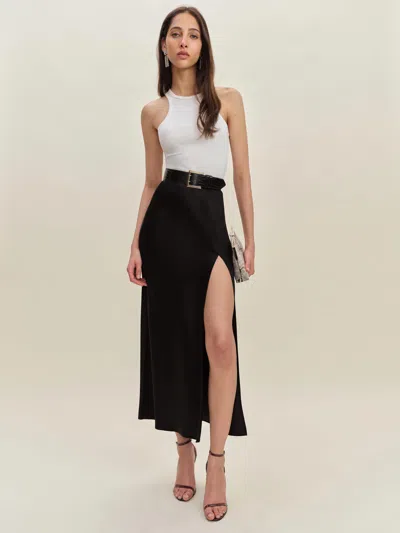 REFORMATION LAYLA SATIN SKIRT WITH SLIT BLACK XL