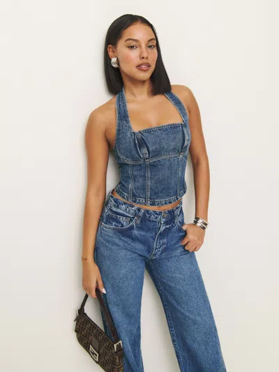 REFORMATION LUCINDA DENIM TOP BLUE 14
