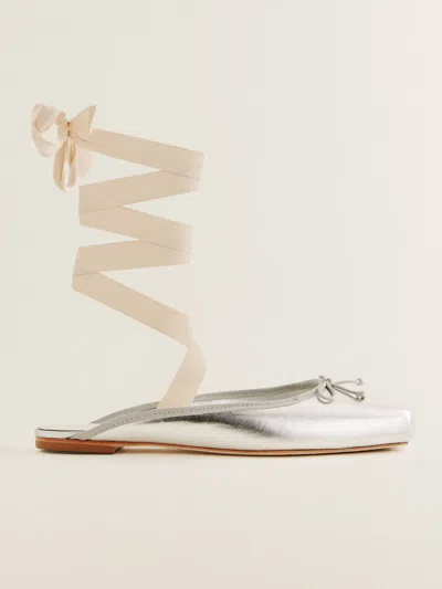 REFORMATION MEGAN LACE UP BALLET FLAT SILVER 10.5